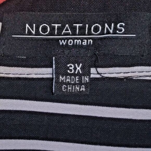 Notations striped shirt womens plus Sz 3x top black white STRETCH roll tab sleev - Picture 5 of 6